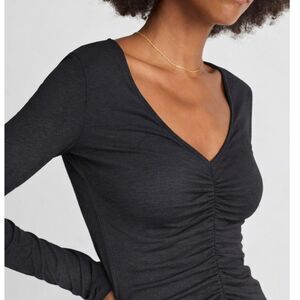 Madewell Shirred V-Neck Long Sleeve Top XL Jet Black Modal Jersey NWT Feminine